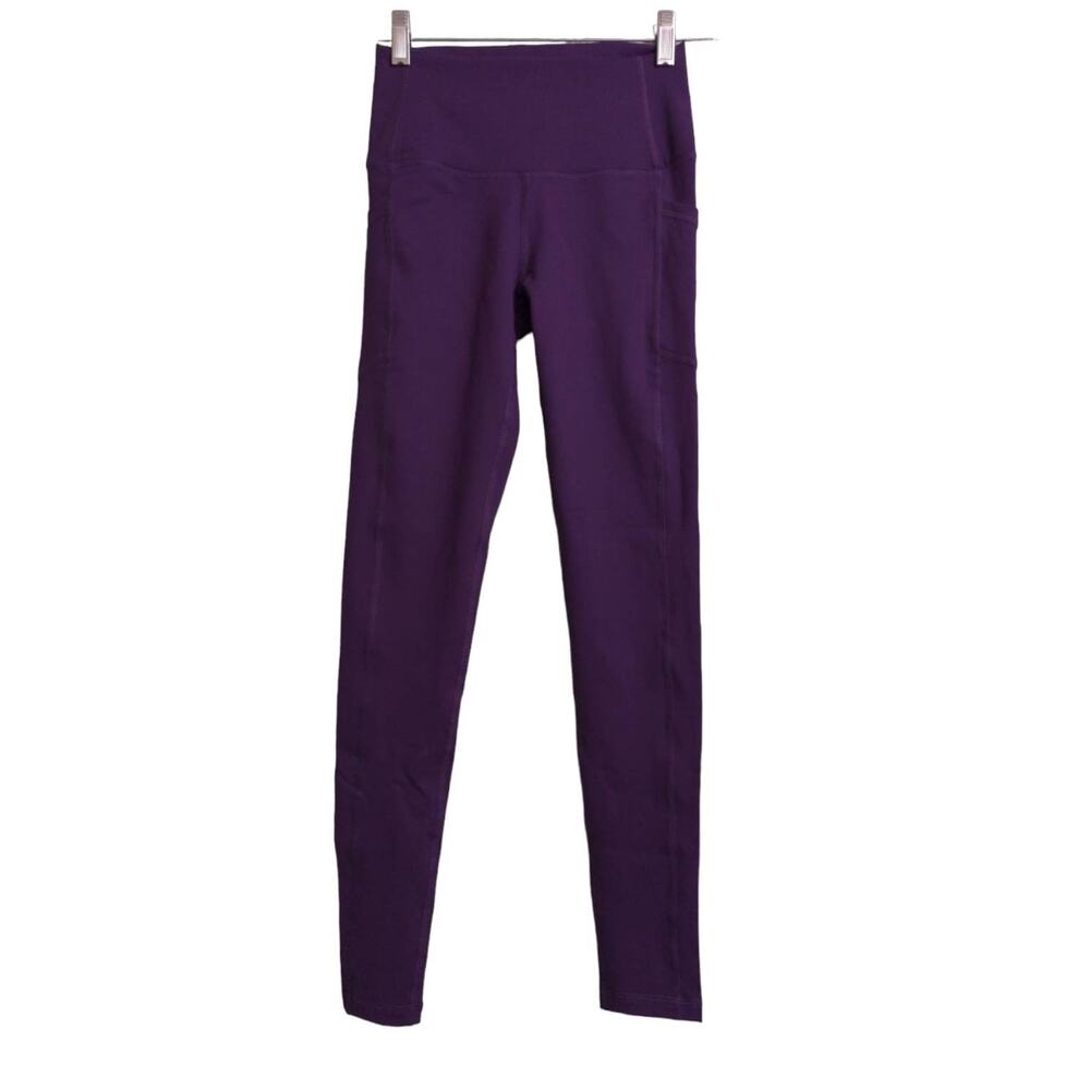 Buffbunny Womens Leggings Pants Purple Mid Rise Yoga Waistband Pockets S
